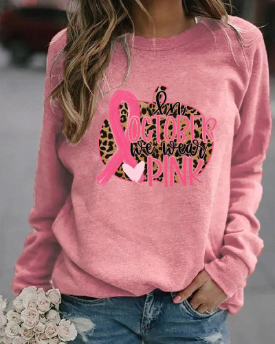 Women In October We Wear Pink Thanksgiving Heart Leopard Pumpkin Witch Print Sweatshirt