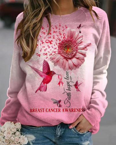 Faith Hope Love Breast Cancer Awareness Print Sweatshirt