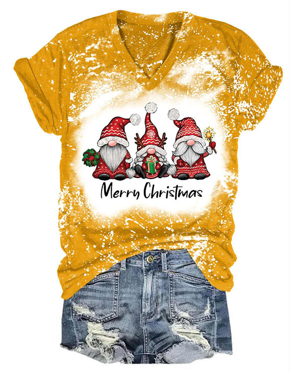 Women Merry Christmas Gnomes Print T-Shirt