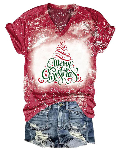Women Merry Christmas Tree Print T-shirt