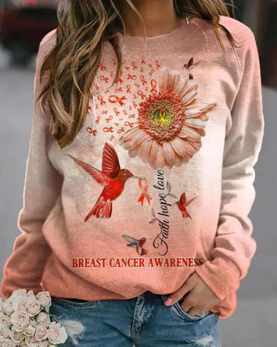 Faith Hope Love Breast Cancer Awareness Print Sweatshirt