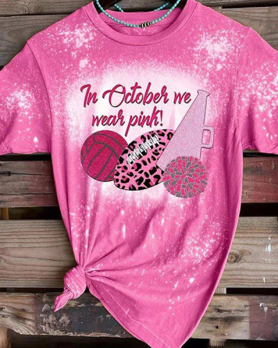 Breast Cancer Awareness Tackle Cancer Football Leopard Print T-Shirt