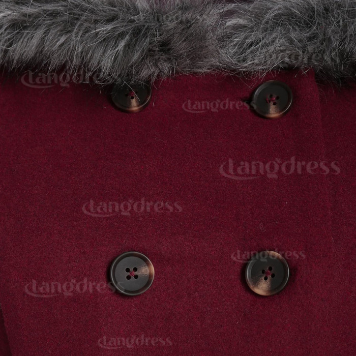 Hooded Fur Double-Breasted Mid-Length Cape Long-Sleeve Coat