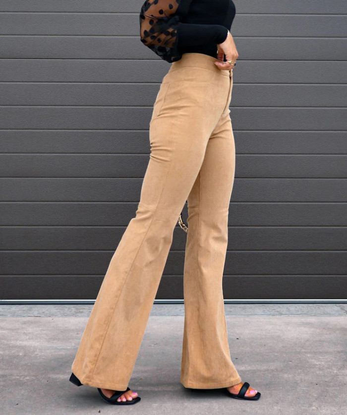 Solid Color Micro Flare Pants Corduroy Casual Pants