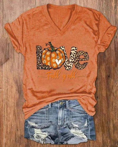 Women's IT'S FALL Y'ALL Print V-Neck Tee