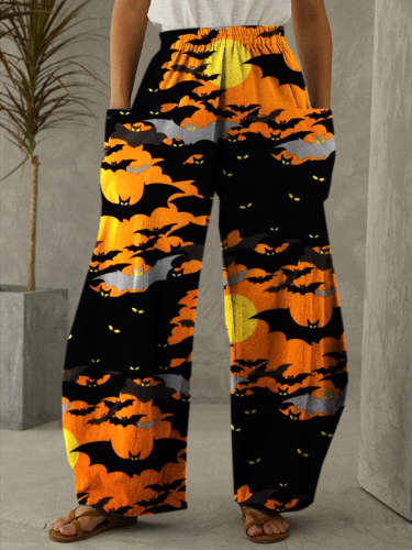 Halloween Bat Print Vintage Pants