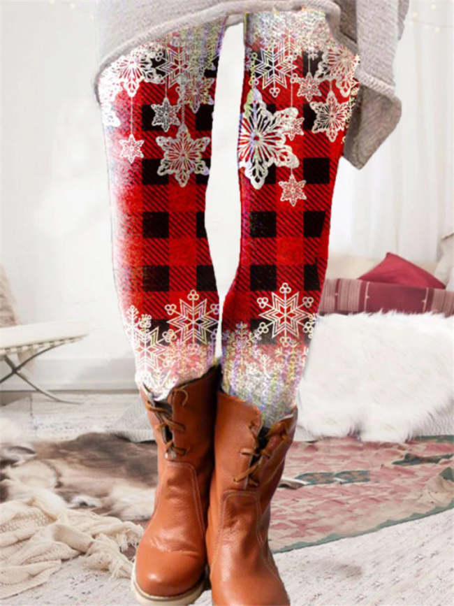 Women's Christmas Plaid Snowflake Cozy Knit Leggings