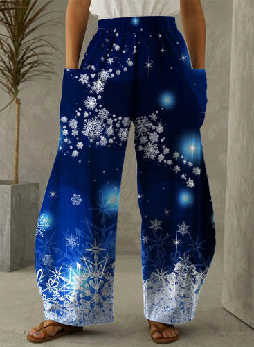 Christmas Blue Print Casual Pants