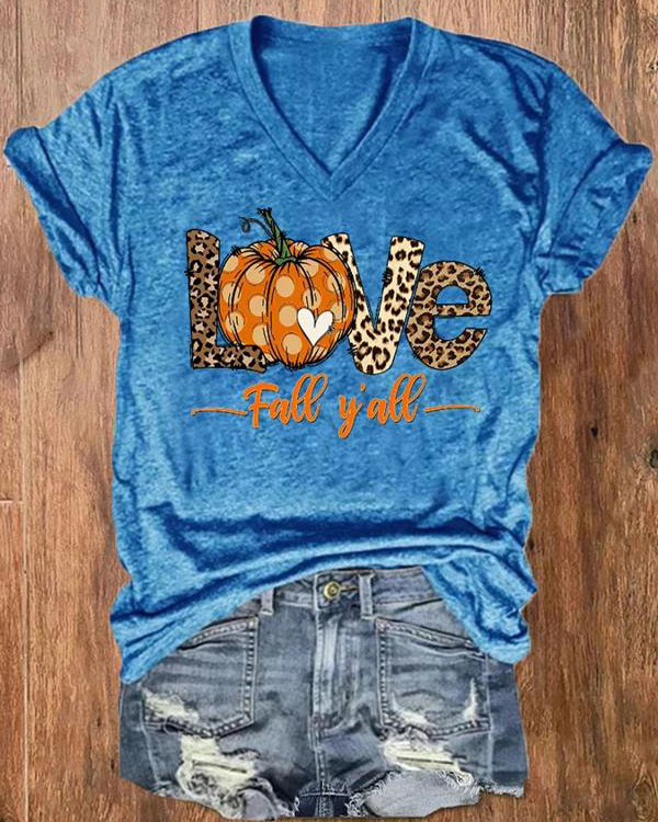 Women's IT'S FALL Y'ALL Print V-Neck Tee