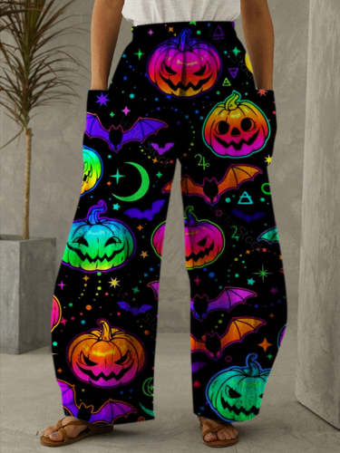 Halloween Colorful Pumpkins Print Vintage Pants