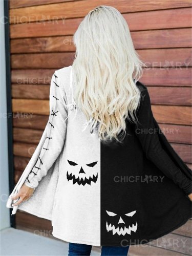 Halloween Pumpkin Face Contrast Color Cardigan