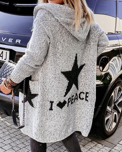 Casual Geometric Letter Texture Sweater Sweater Plus Size Coat