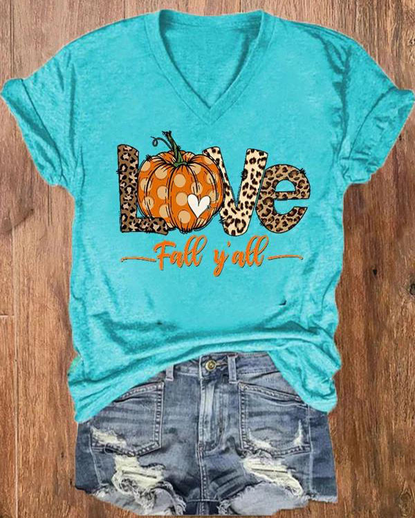 Women's IT'S FALL Y'ALL Print V-Neck Tee