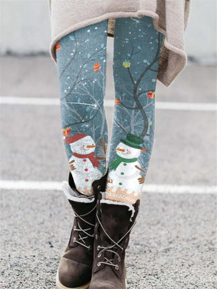 Elastic Printed Thin Christmas Pants