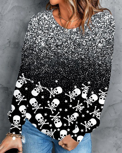 Skull Floral Print Long Sleeve Sweatshirt