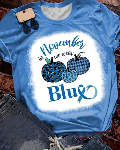 Women's Diabetes Concern In November We Wear Blue Bleach Print T-Shirt