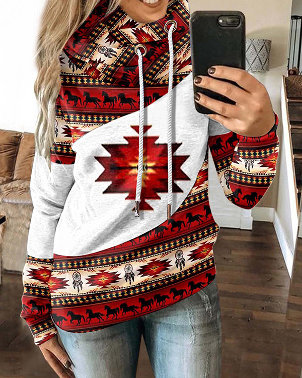 Ethnic Patchwork Print Street Pullover Sweatshirt