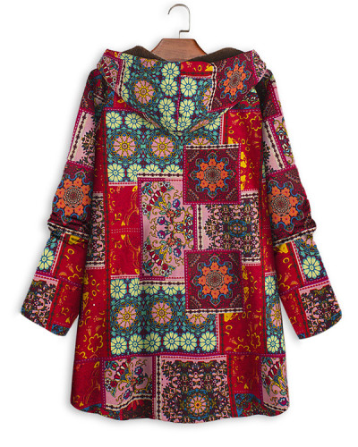 Ethnic Loose Plus Size Long Sleeve Fleece Hooded Coat