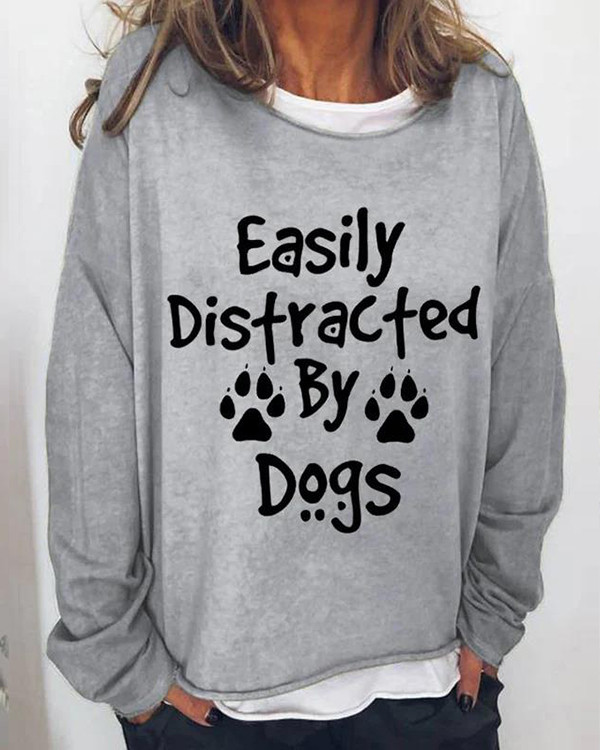 Women's Easily Distracted By Dogs Casual Printed Sweater