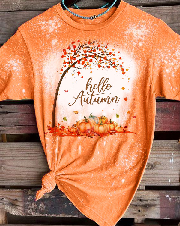 Hello Autumn T-Shirt Tee - Orange