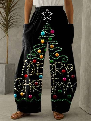 Christmas Print Casual Loose Pants