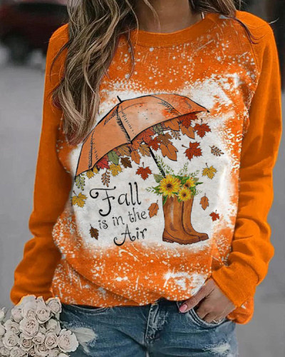 Hello Autumn  Print Sweatshirt - Orange