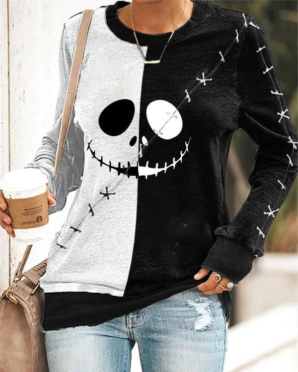 Women's Horror Face Print Casual Sweatshirt