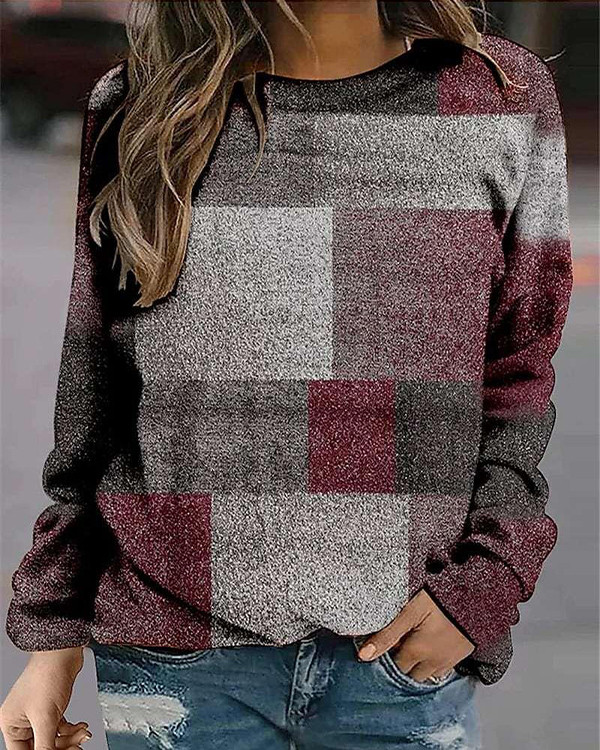 Limited Time Discount Women's Vintage Check Print Sweatshirt
