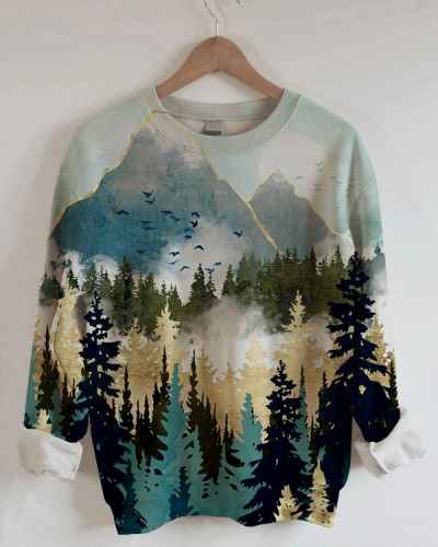 Women's Abstract Art Landscape Print Sweatshirt