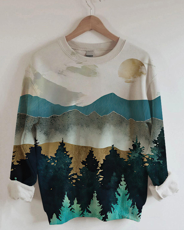 Women's Abstract Art Landscape Print Sweatshirt