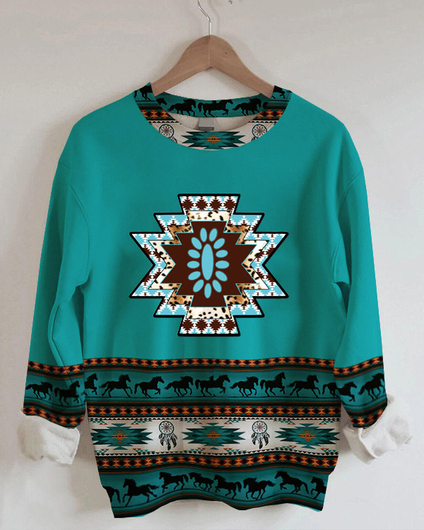 Women's Vintage Ethnic Check Print Sweatshirt