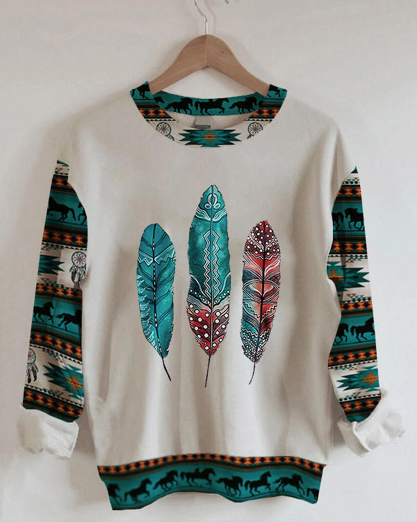 Women's Vintage Ethnic Check Print Sweatshirt