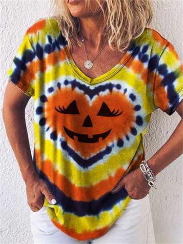 Women's Halloween & Pumpkin Fun Print V-Neck T-Shirt