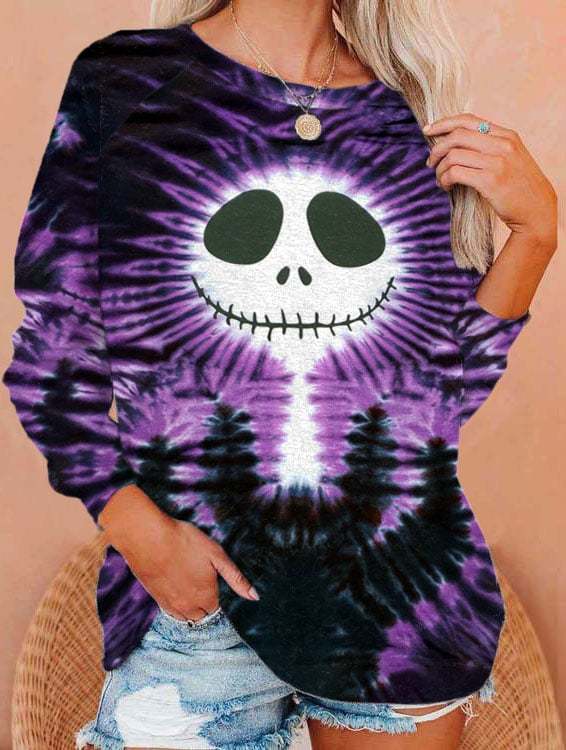Women's Halloween Jack Skellington Tie Dye Print Sweatshirt