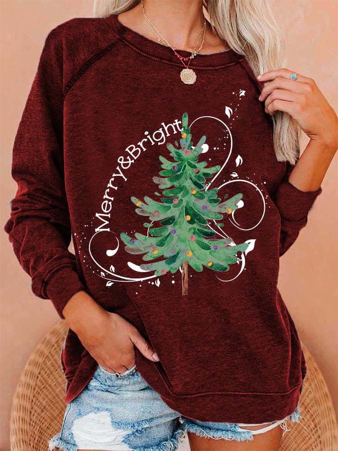 Women's Merry And Bright Christmas Tree🎄 Sweatshirt