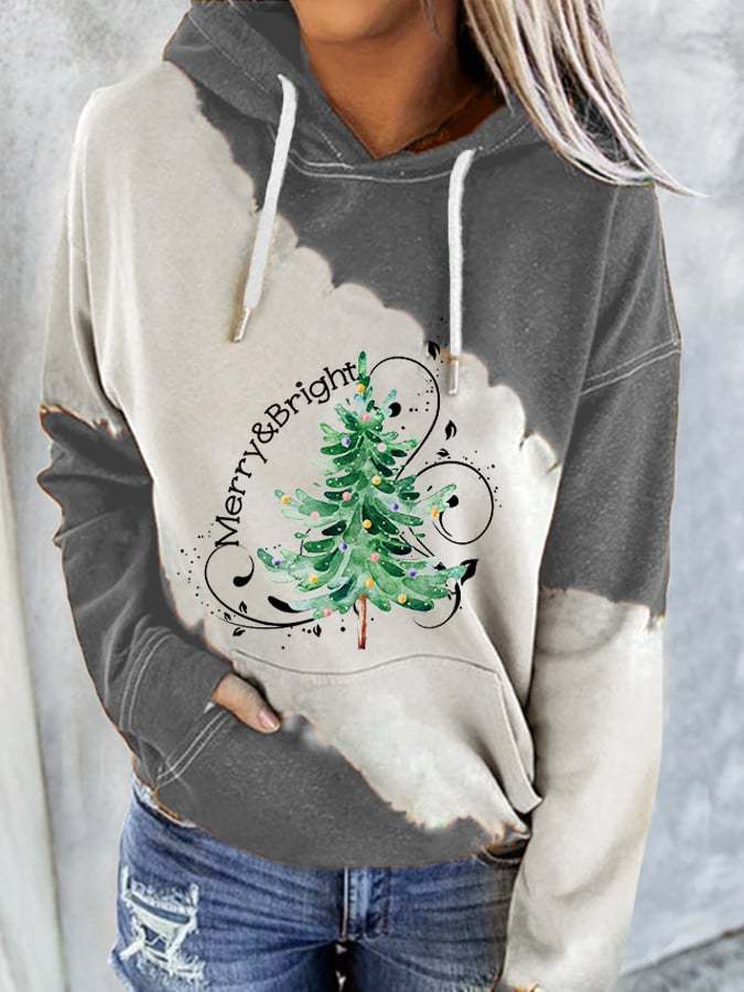 Women's Merry And Bright Christmas Tree🎄Print Casual Hoodie