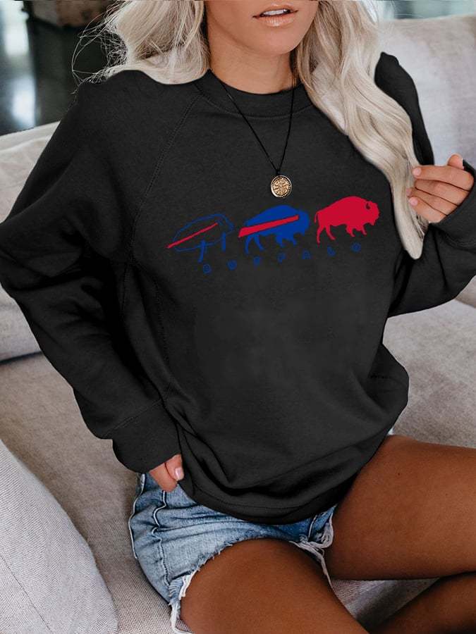 Women's Football Buffalo Print Long Sleeve Casual Sweatshirt