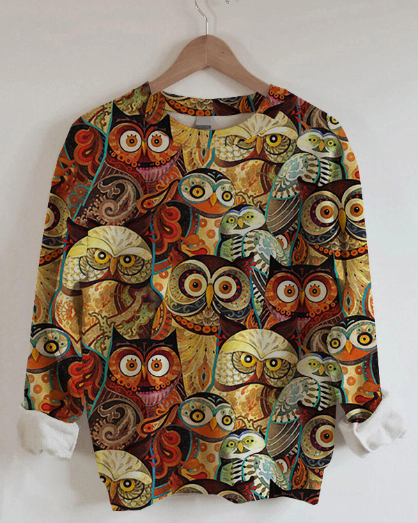 Women's Artistic Owl Print Sweatshirt-SP