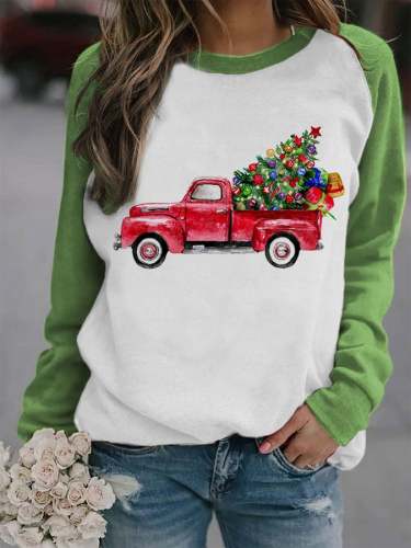 Women's Christmas Tree Red Truck Print Sweatshirt