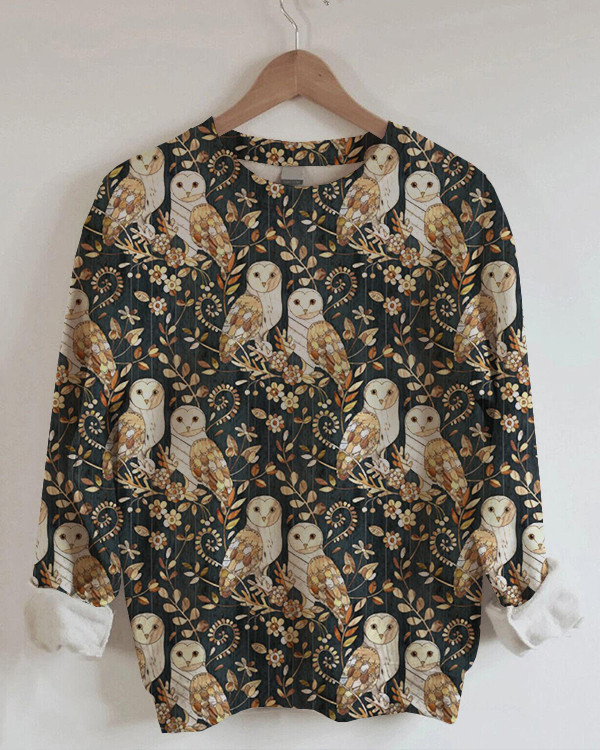 Women's Artistic Owl Print Sweatshirt-SP