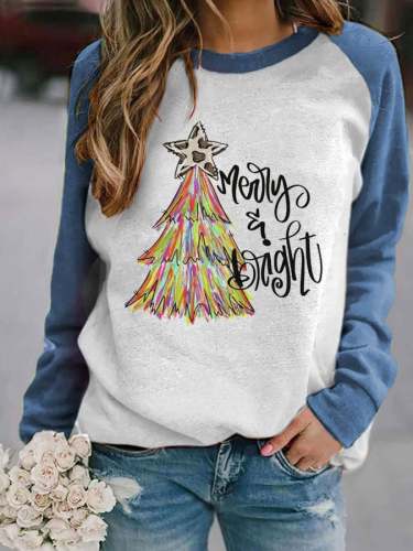 Women's Christmas Tree Merry And Bright Print Sweatshirt