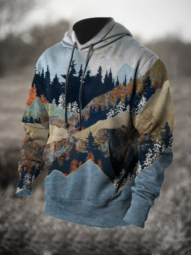 Mountain Landscape Printed Casual Men's Hoodie