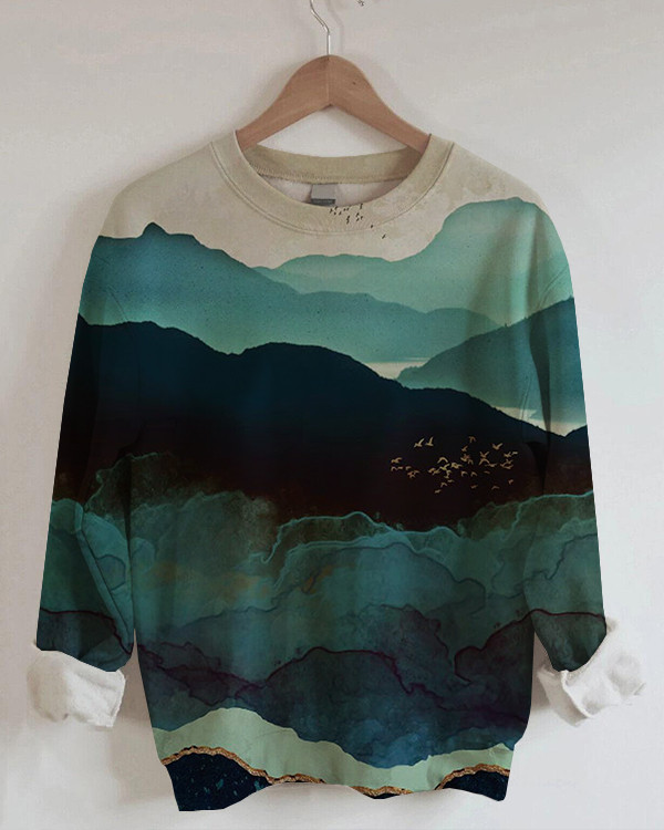 Women's Abstract Art Landscape Print Sweatshirt-SP