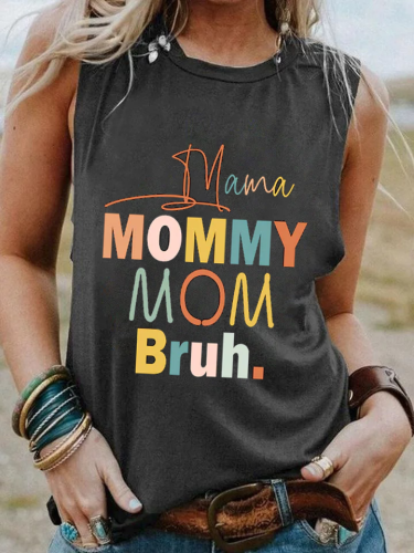 Mama Mommy Mom Bruh Black Cotton Tank Top