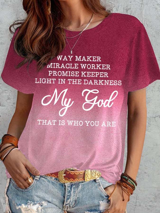 Women's Faith My God Print Casual Crewneck T-Shirt