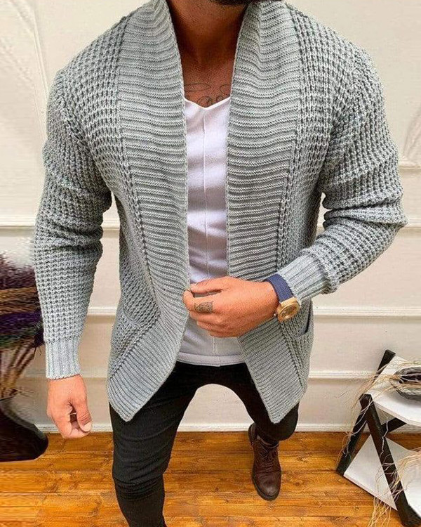 Men's Knitted Multicolor Solid Color Casual Cardigan