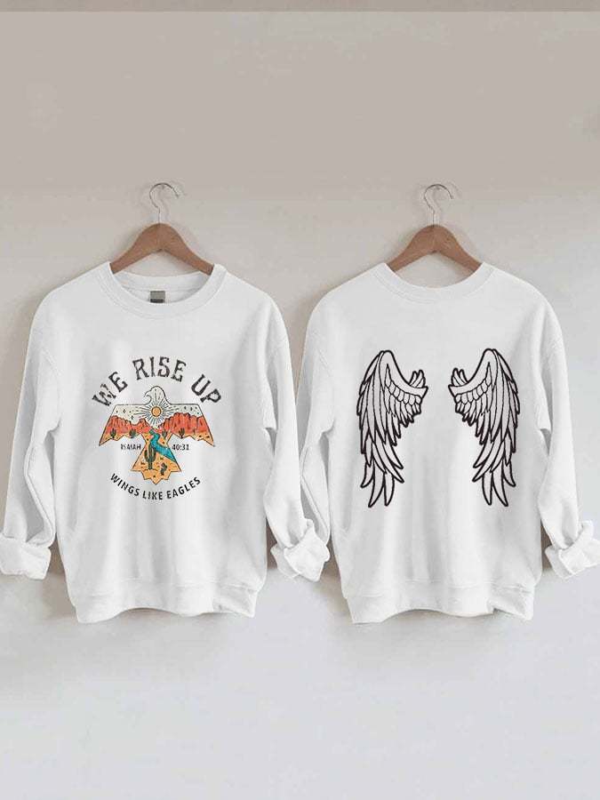 Women's Bible Verse Love Like Jesus We Rise Up Wings Like Eagles Print Sweatshirt