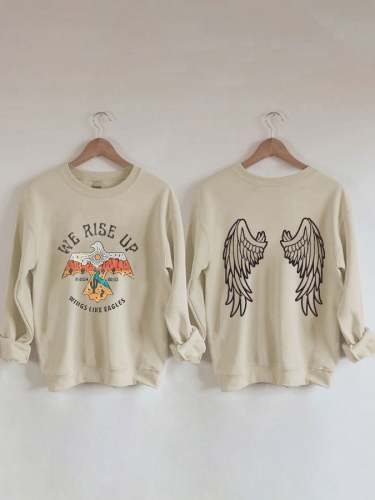 Women's Bible Verse Love Like Jesus We Rise Up Wings Like Eagles Print Sweatshirt