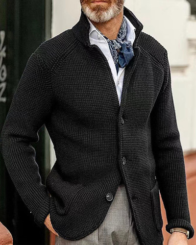 Vintage Stand Collar Cardigan Knit Suit Coat
