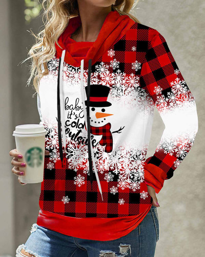 Red Drawstring Christmas Print Sweatshirt